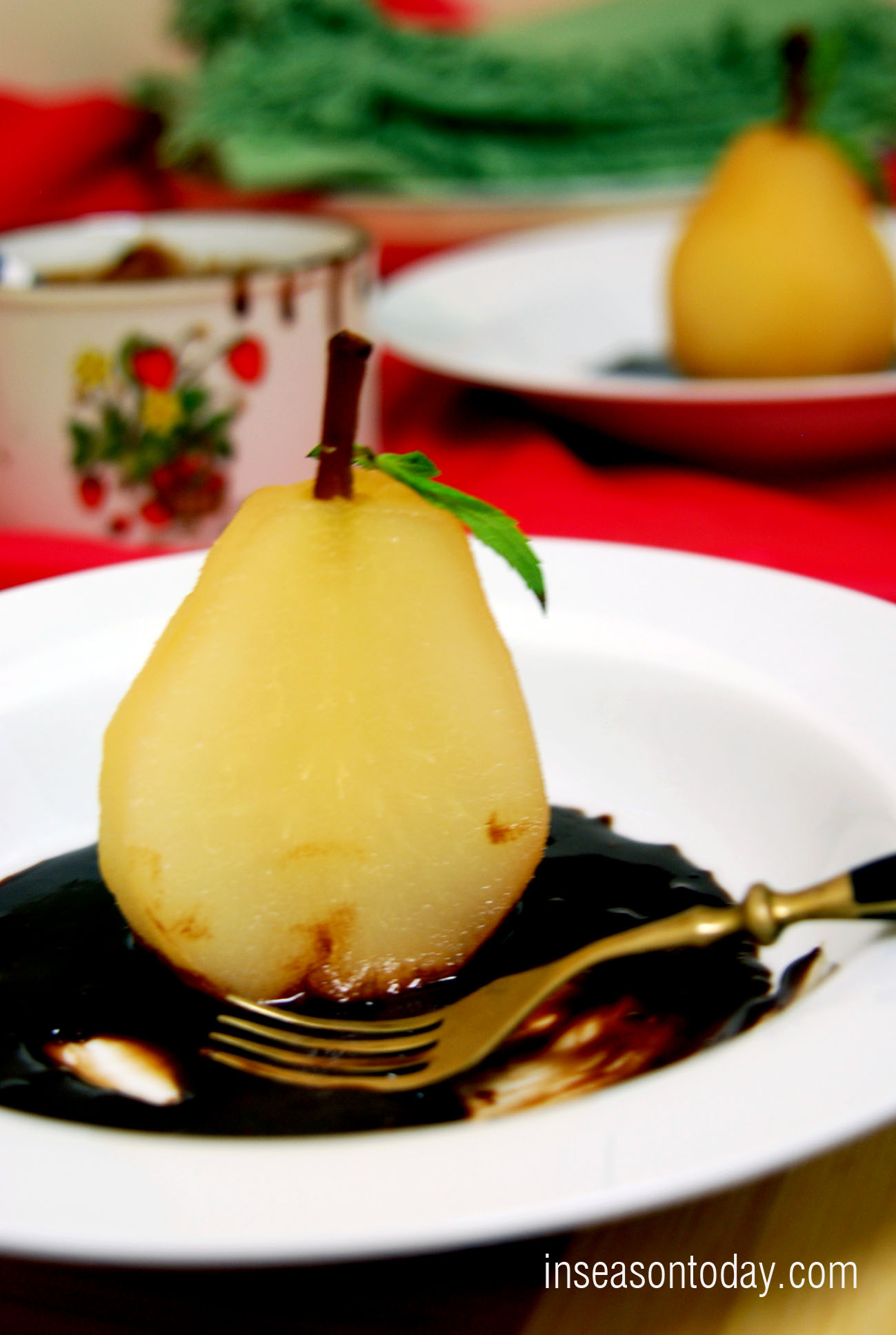 moscato poached pear with chocolate sauce 6